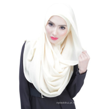 Verão elegância legal Dubai cor sólida chiffon muçulmano hijab cap e cachecol twinset